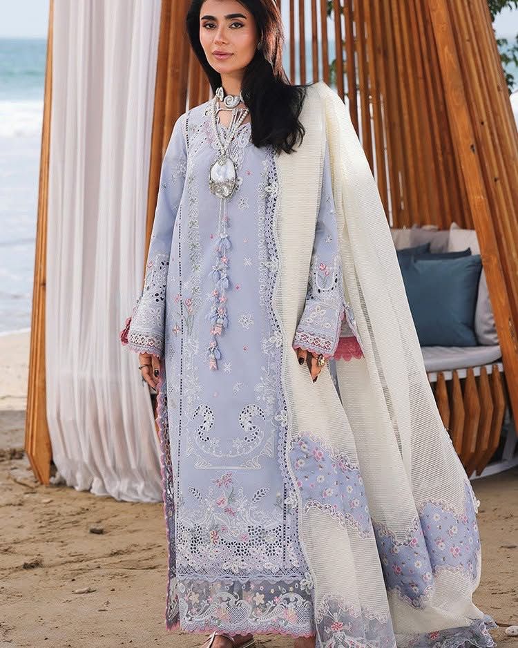 QALAMQAR-3PC LAWN CHIKANKAARI EMBROIDERED SHIRT WITH KHAADI NET EMBROIDERED DUPATTA AND TROUSER-DPC-4791