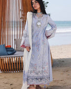 QALAMQAR-3PC LAWN CHIKANKAARI EMBROIDERED SHIRT WITH KHAADI NET EMBROIDERED DUPATTA AND TROUSER-DPC-4791