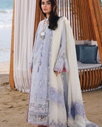 QALAMQAR-3PC LAWN CHIKANKAARI EMBROIDERED SHIRT WITH KHAADI NET EMBROIDERED DUPATTA AND TROUSER-DPC-4791