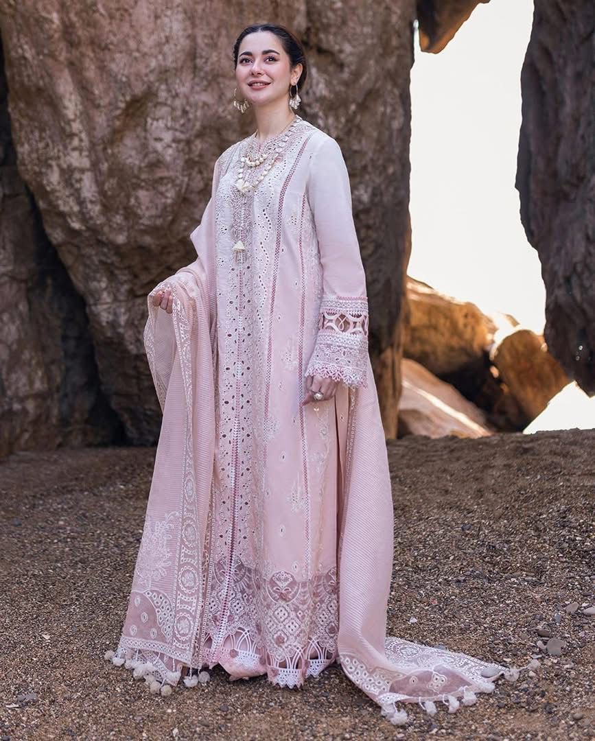 QALAMQAR-3PC LAWN LASERCUTWORK EMBROIDERED SHIRT WITH KHAADI NET EMBROIDERED DUPATTA AND TROUSER-DPC-4726