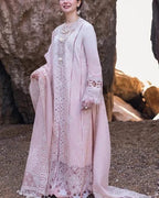 QALAMQAR-3PC LAWN LASERCUTWORK EMBROIDERED SHIRT WITH KHAADI NET EMBROIDERED DUPATTA AND TROUSER-DPC-4726