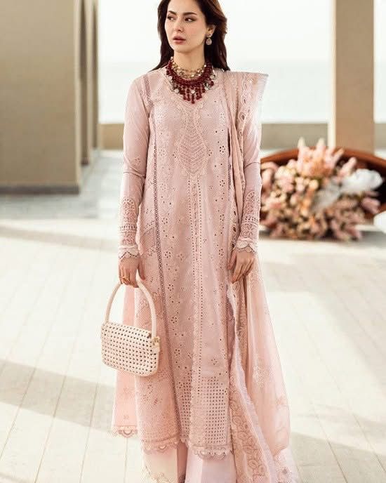 QALAMQAR-3PC LAWN CHIKAANKARI EMBROIDERED SHIRT WITH KHAADI NET EMBROIDERED DUPATTA AND TROUSER -DPC-4727
