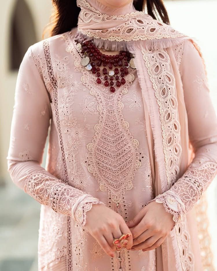 QALAMQAR-3PC LAWN CHIKAANKARI EMBROIDERED SHIRT WITH KHAADI NET EMBROIDERED DUPATTA AND TROUSER -DPC-4727