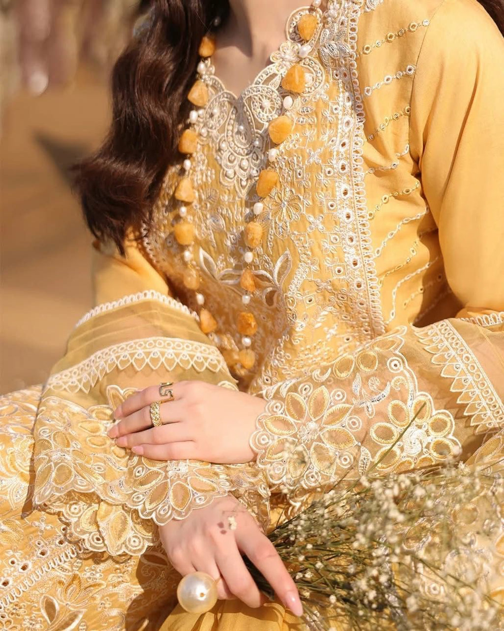‎IMROZIA-3PC LAWN CHIKANKARI EMBROIDERED SHIRT WITH KHADDI NET EMB DUPATTA AND EMB TROUSER-DPC-4707
