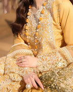 ‎IMROZIA-3PC LAWN CHIKANKARI EMBROIDERED SHIRT WITH KHADDI NET EMB DUPATTA AND EMB TROUSER-DPC-4707