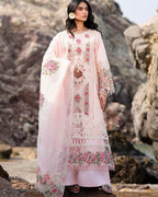 MAHNUR-3PC LAWN LASER WORK EMBROIDERED SHIRT WITH KHAADI NET EMBROIDERED DUPATTA AND TROUSER-DPC-4762