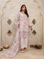 KAYSERIA-3PC LAWN PRINTED CUTWORK EMBROIDERY SHIRT WITH LAWN PRINTED DUPATTA AND AIRJET DYED TROUSER AHZ-0001