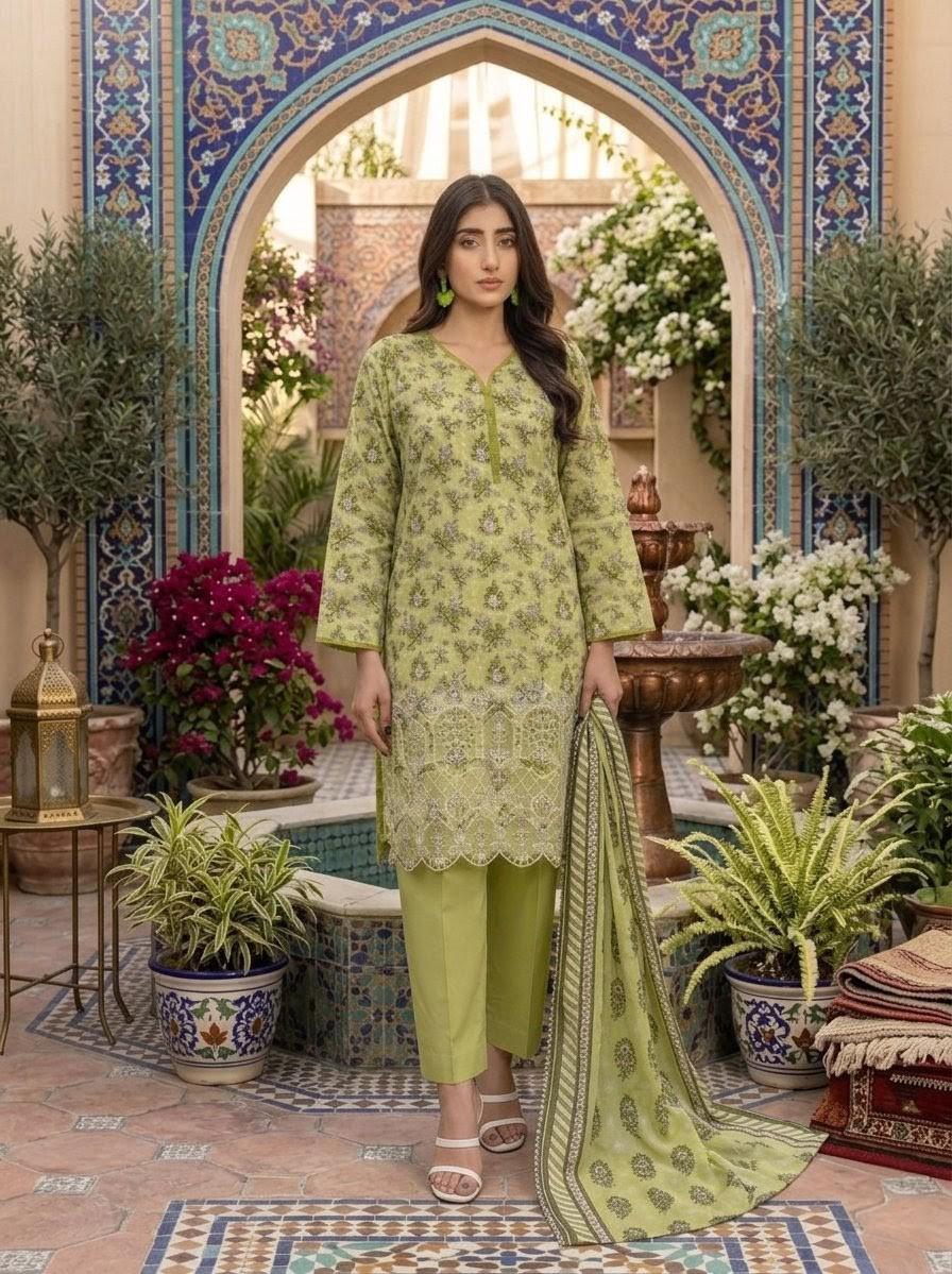 ‎‎‎‎‎‎‎‎‎‎‎‎‎‎‎‎‎KAYSERIA-3PC LAWN PRINTED CUTWORK EMBROIDERY SHIRT WITH LAWN PRINTED DUPATTA AND AIRJET DYED TROUSER AHZ-0002