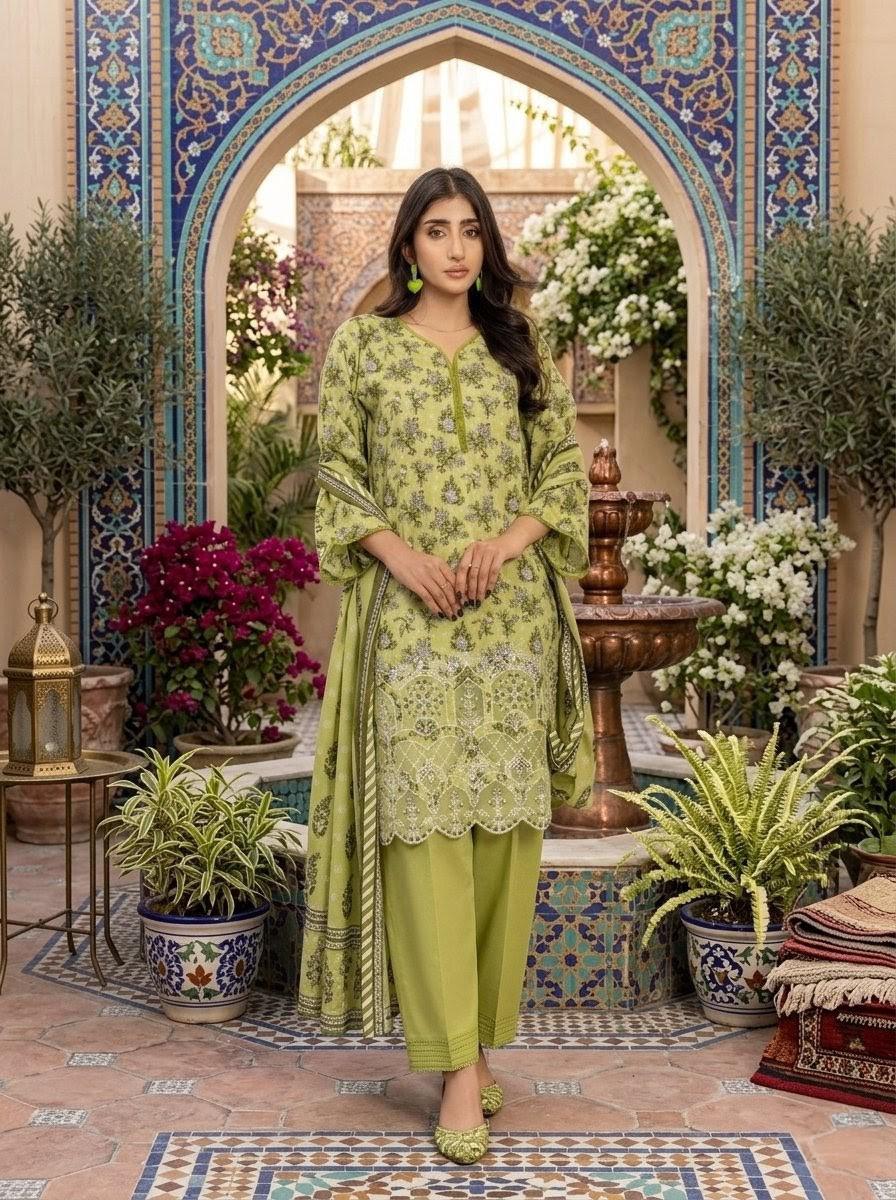 ‎‎‎‎‎‎‎‎‎‎‎‎‎‎‎‎‎KAYSERIA-3PC LAWN PRINTED CUTWORK EMBROIDERY SHIRT WITH LAWN PRINTED DUPATTA AND AIRJET DYED TROUSER AHZ-0002