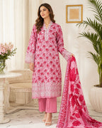 LIMELIGHT-3PC LAWN PRINTED EMBROIDERED SHIRT WITH LAWN PRINTED DUPATTA AND DYED COTTON TROUSER AHZ-0004