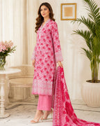 LIMELIGHT-3PC LAWN PRINTED EMBROIDERED SHIRT WITH LAWN PRINTED DUPATTA AND DYED COTTON TROUSER AHZ-0004