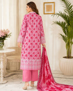LIMELIGHT-3PC LAWN PRINTED EMBROIDERED SHIRT WITH LAWN PRINTED DUPATTA AND DYED COTTON TROUSER AHZ-0004