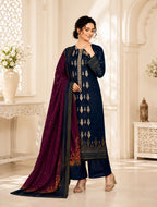 BIN SAEED-3PC LAWN PRINTED EMBROIDERED SHIRT WITH LAWN PRINTED DUPATTA AND DYED COTTON TROUSER AHZ-0005