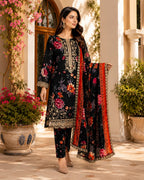 ‎‎‎‎‎‎‎‎‎‎‎‎‎‎‎‎‎‎‎‎‎BAREEZE-3PC PRINTED LAWN SHIRT WITH CHIKANKARI DAMAN PATCH EMBROIDERED PRINTED CHIFFON DUPATTA AND TROUSER AHZ-0006