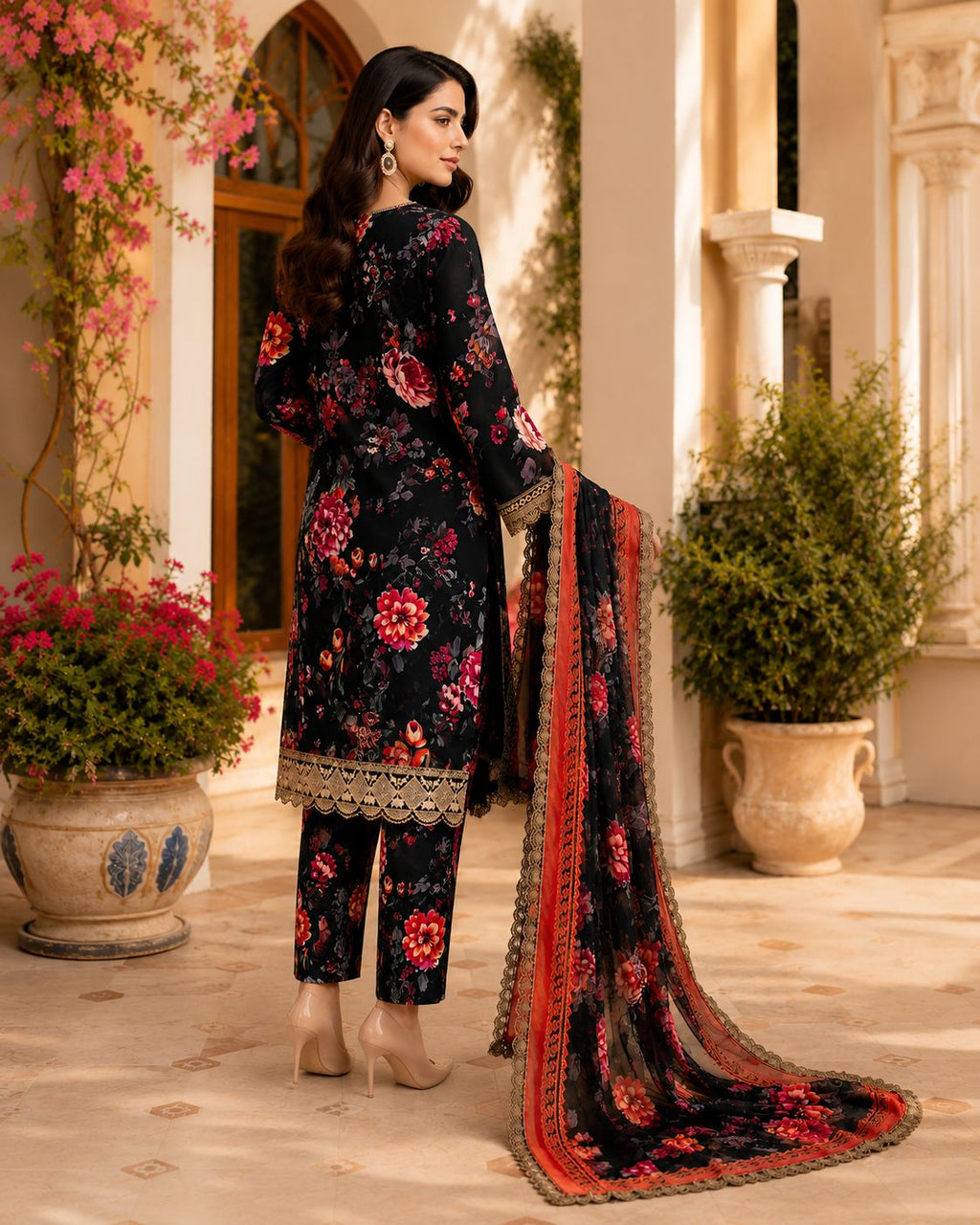‎‎‎‎‎‎‎‎‎‎‎‎‎‎‎‎‎‎‎‎‎BAREEZE-3PC PRINTED LAWN SHIRT WITH CHIKANKARI DAMAN PATCH EMBROIDERED PRINTED CHIFFON DUPATTA AND TROUSER AHZ-0006