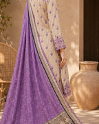 BAREEZE-3PC PRINTED LAWN SHIRT WITH CHIKANKARI DAMAN PATCH EMBROIDERED PRINTED CHIFFON DUPATTA AND TROUSER AHZ-0007
