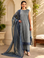 NISHAT-3PC LAWN PRINTED PRINTED SHIRT WITH LAWN PRINTED DUPATTA AND DYED COTTON TROUSER AHZ-008