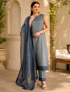 NISHAT-3PC LAWN PRINTED PRINTED SHIRT WITH LAWN PRINTED DUPATTA AND DYED COTTON TROUSER AHZ-008