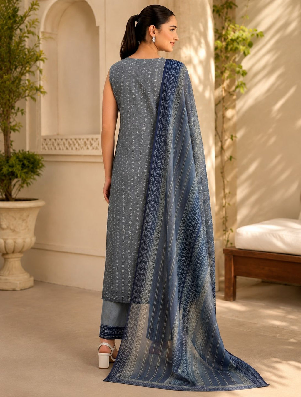NISHAT-3PC LAWN PRINTED PRINTED SHIRT WITH LAWN PRINTED DUPATTA AND DYED COTTON TROUSER AHZ-008