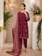 ‎‎‎‎‎‎‎‎‎‎‎‎‎‎‎‎‎RIMAL-3PC EMBROIDERED SHINE LAWN SHIRT WITH TISSUE DAMAN PATCH PRINTED LAWN DUPATTA AND TROUSER AHZ-0010