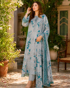 IZNIK-3PC LAWN EMBROIDERED SHIRT WITH CHIFFON PRINTED DUPATTA AND TROUSER-AHZ-0018