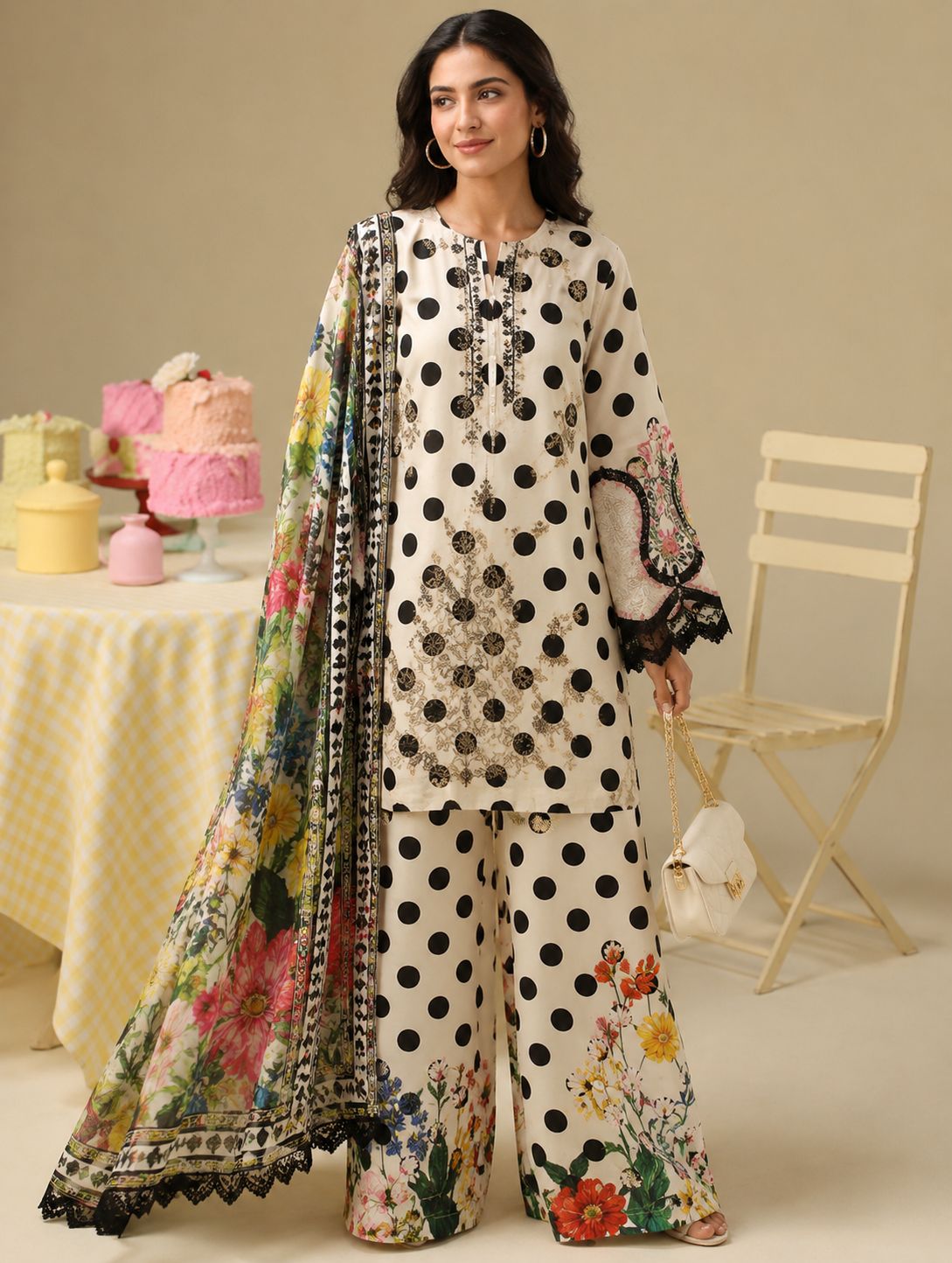 ‎‎‎‎‎‎‎‎MARIA.B-3PC LAWN EMBROIDERED SHIRT WITH CHIFFON PRINTED DUPATTA AND TROUSER-AHZ-0019