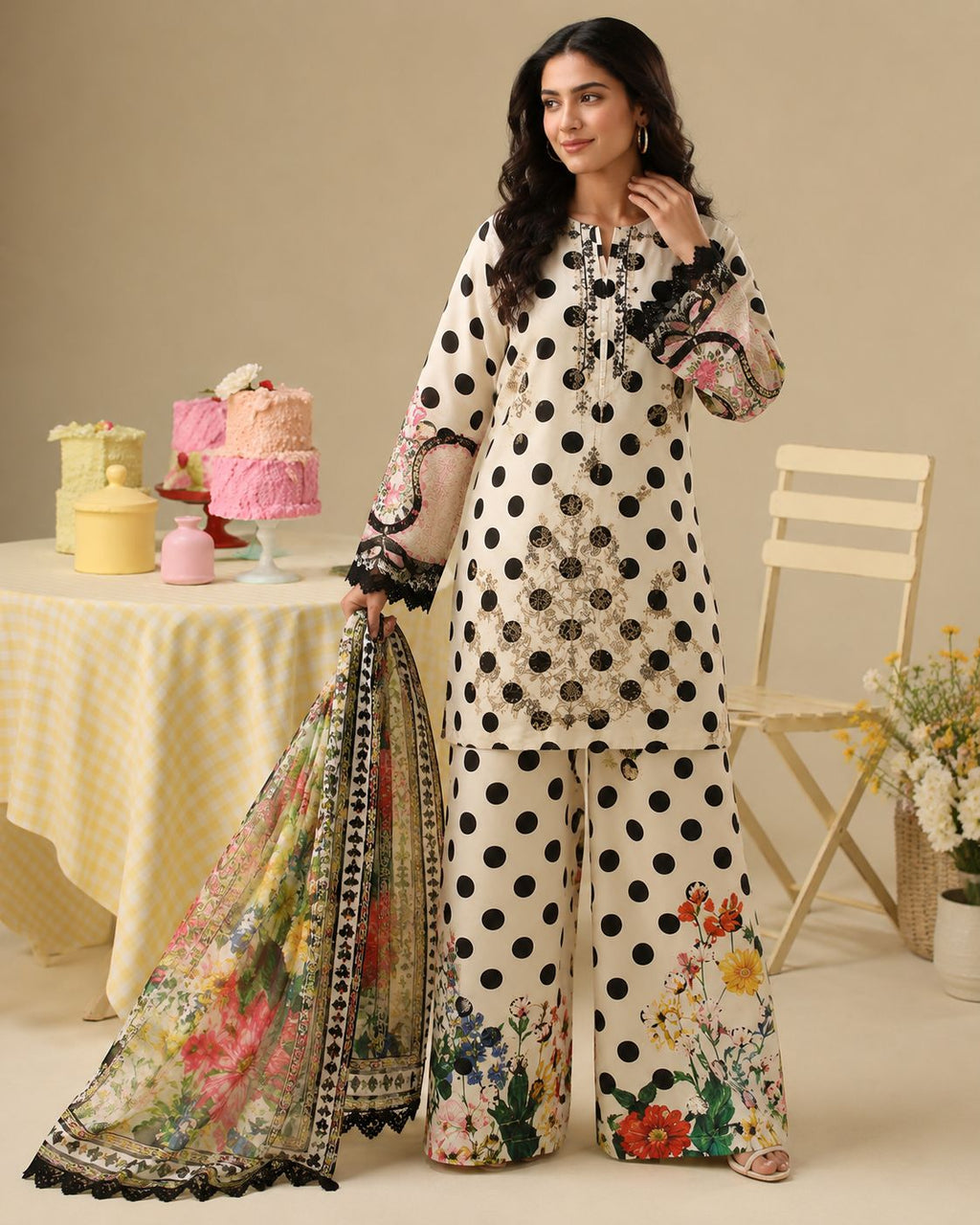 ‎‎‎‎‎‎‎‎MARIA.B-3PC LAWN EMBROIDERED SHIRT WITH CHIFFON PRINTED DUPATTA AND TROUSER-AHZ-0019