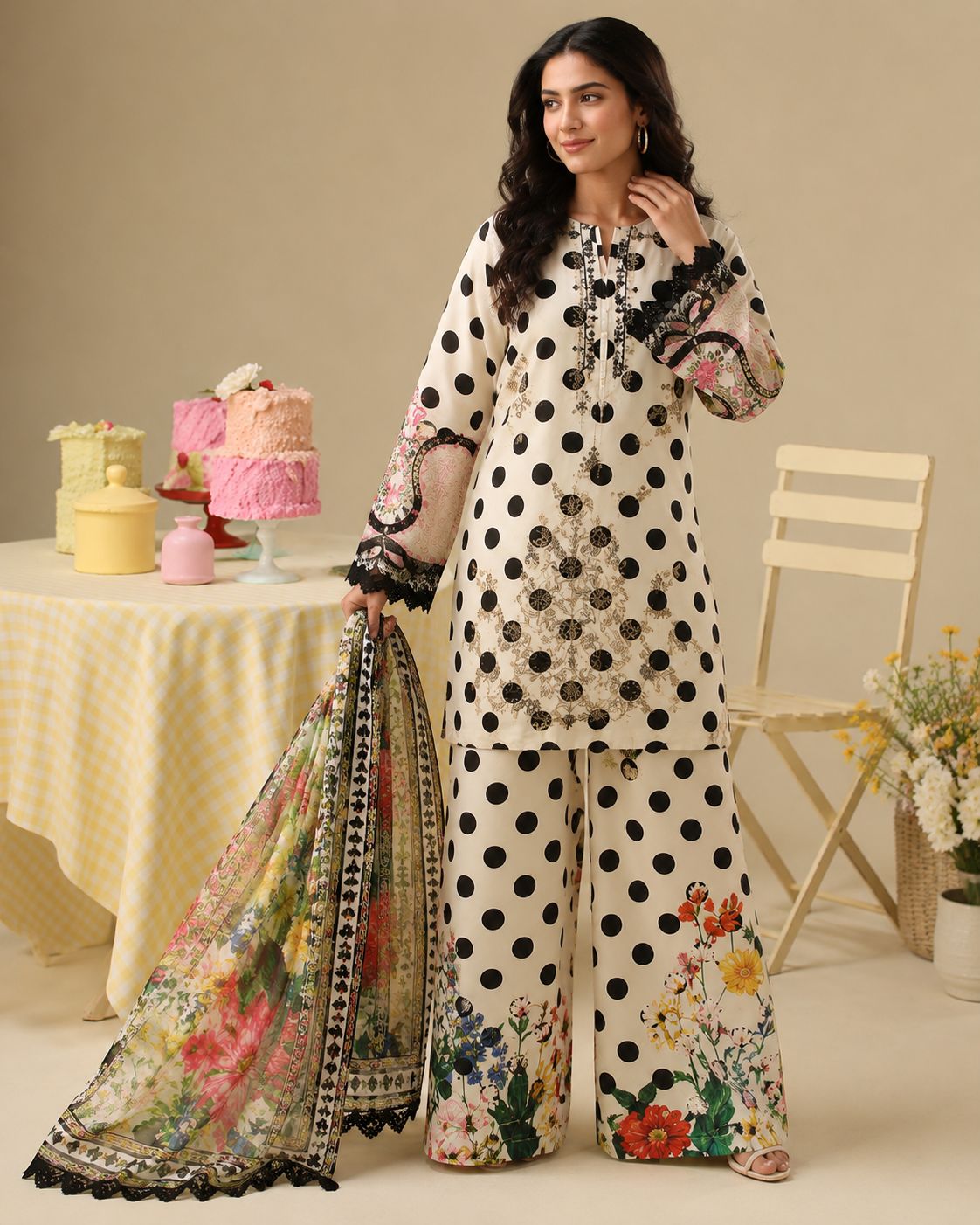 ‎‎‎‎‎‎‎‎MARIA.B-3PC LAWN EMBROIDERED SHIRT WITH CHIFFON PRINTED DUPATTA AND TROUSER-AHZ-0019