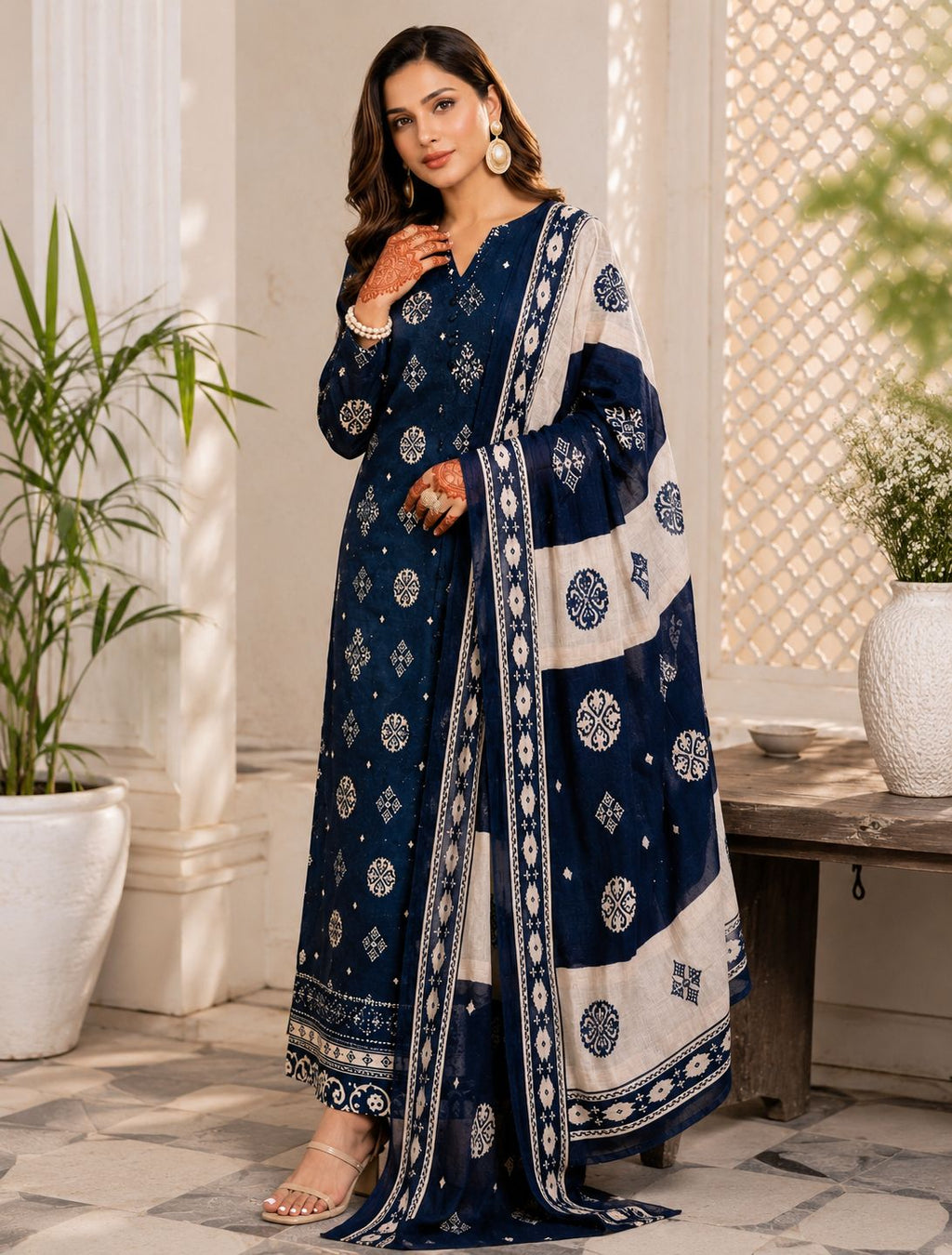 ‎‎‎‎‎‎‎‎‎‎‎‎‎‎‎‎‎SAPPHIRE-3PC LAWN EMBROIDERED PRINTED SHIRT WITH LAWN PRINTED DUPATTA AND DYED PLAIN TROUSER AHZ-0020