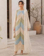 ‎‎‎‎MARIA B- 3PC LAWN HEAVY EMBROIDERED SHIRT WITH PRINTED CHIFFON  DUPATTA AND TROUSER-AHZ-0021