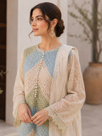 ‎‎‎‎MARIA B- 3PC LAWN HEAVY EMBROIDERED SHIRT WITH PRINTED CHIFFON  DUPATTA AND TROUSER-AHZ-0021