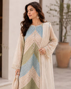 ‎‎‎‎MARIA B- 3PC LAWN HEAVY EMBROIDERED SHIRT WITH PRINTED CHIFFON  DUPATTA AND TROUSER-AHZ-0021
