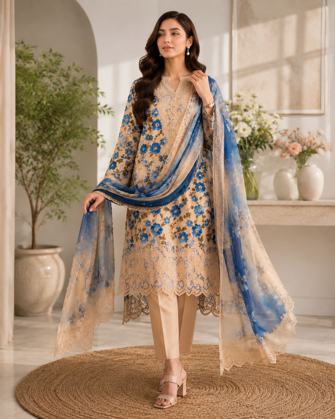 ‎‎‎‎‎‎‎‎‎‎‎‎‎‎‎‎‎FATIMA ZEHRA-3PC LAWN PRINTED LUXURY SHIRT WITH LAWN EMBROIDERED DUPATTA AND DYED CAMBRIC TROUSER AHZ-0022