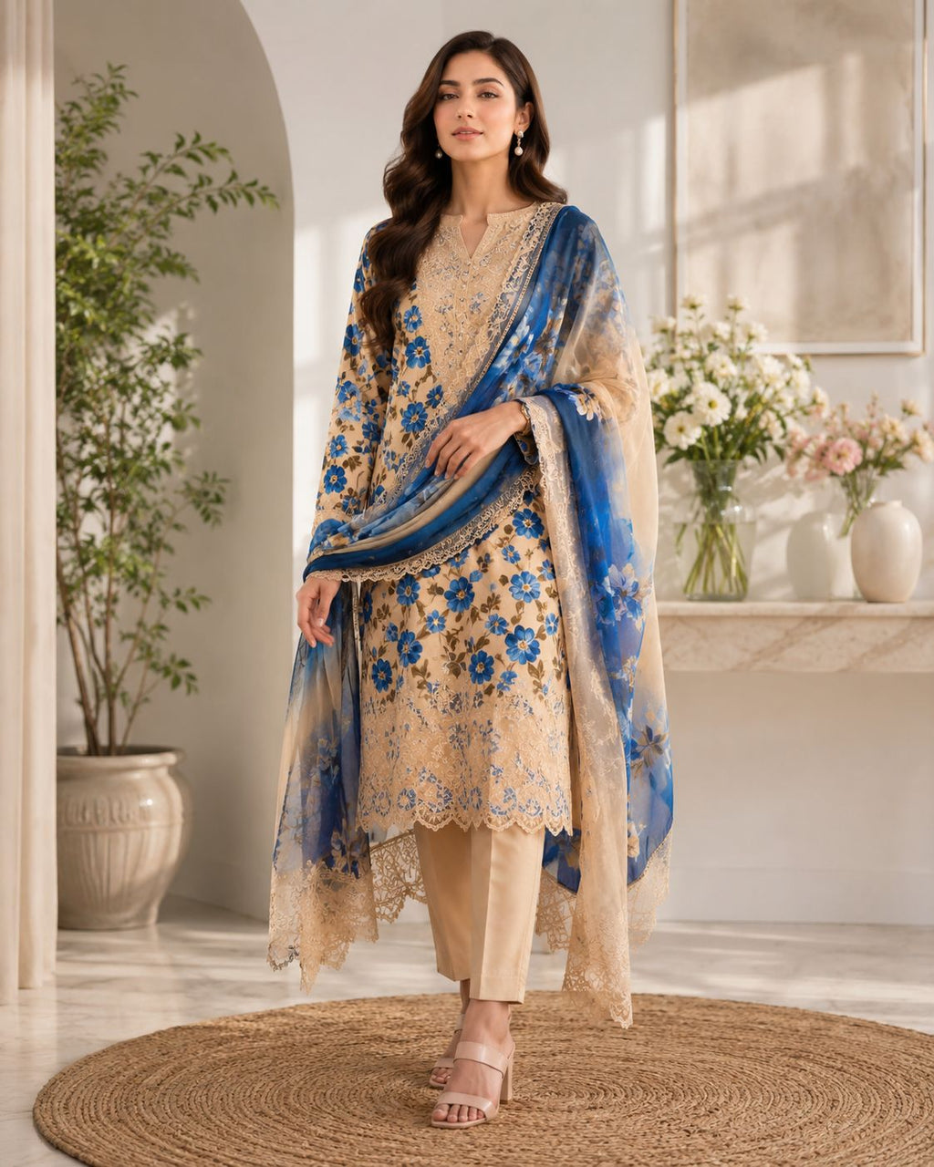 ‎‎‎‎‎‎‎‎‎‎‎‎‎‎‎‎‎FATIMA ZEHRA-3PC LAWN PRINTED LUXURY SHIRT WITH LAWN EMBROIDERED DUPATTA AND DYED CAMBRIC TROUSER AHZ-0022