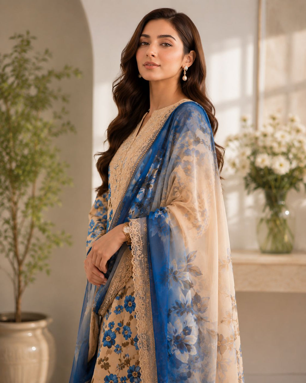 ‎‎‎‎‎‎‎‎‎‎‎‎‎‎‎‎‎FATIMA ZEHRA-3PC LAWN PRINTED LUXURY SHIRT WITH LAWN EMBROIDERED DUPATTA AND DYED CAMBRIC TROUSER AHZ-0022