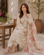 ‎‎‎‎FATIMA ZEHRA-3PC LAWN HEAVY EMBROIDERED SHIRT WITH PRINTED CHIFFON  DUPATTA AND TROUSER-AHZ-0023